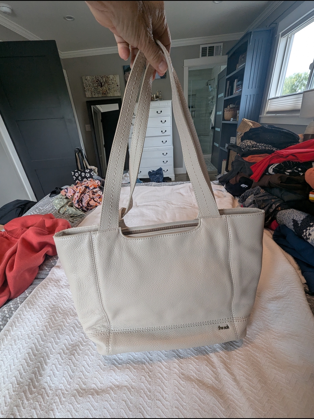 The Sak Leather Tote in Light Cream